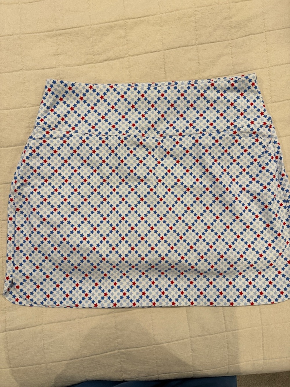 Lady Hagen White Mini Skort with Blue and Red Star Print with pockets